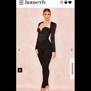 House of CB BLACK SATIN CORSET JUMPSUIT